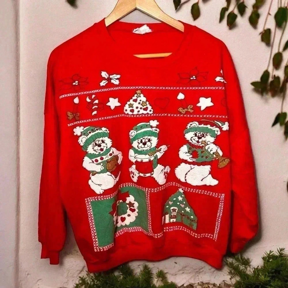 Vintage Christmas bears sweater  M - Picture 1 of 7